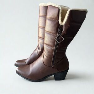 (CLEARANCE) Elegant Brown Women's Winter Boots with Faux Fur Lining - Mid Calf